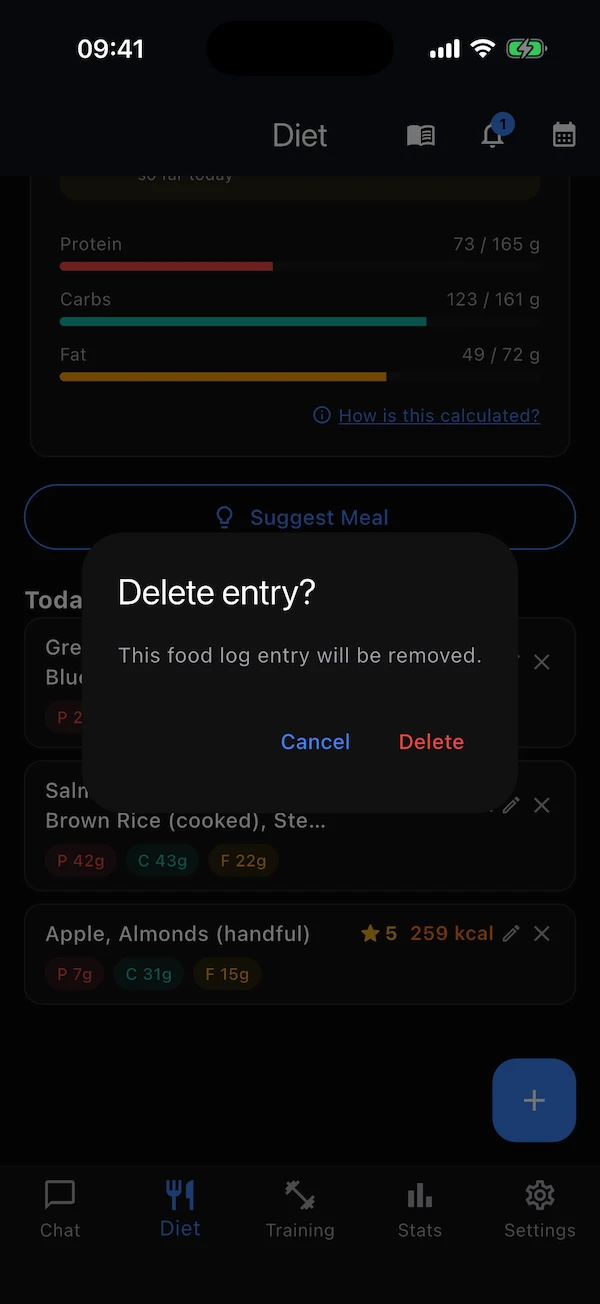 The delete entry confirmation