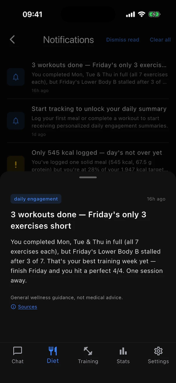 A notification opened in full