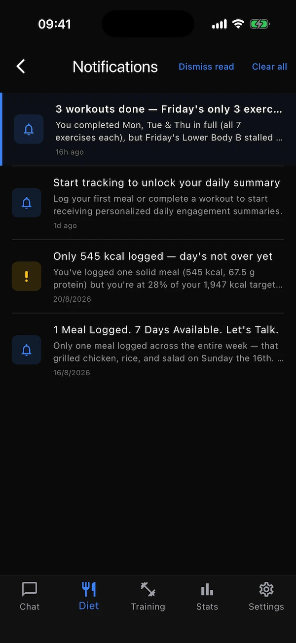 The notifications list with an unread item highlighted