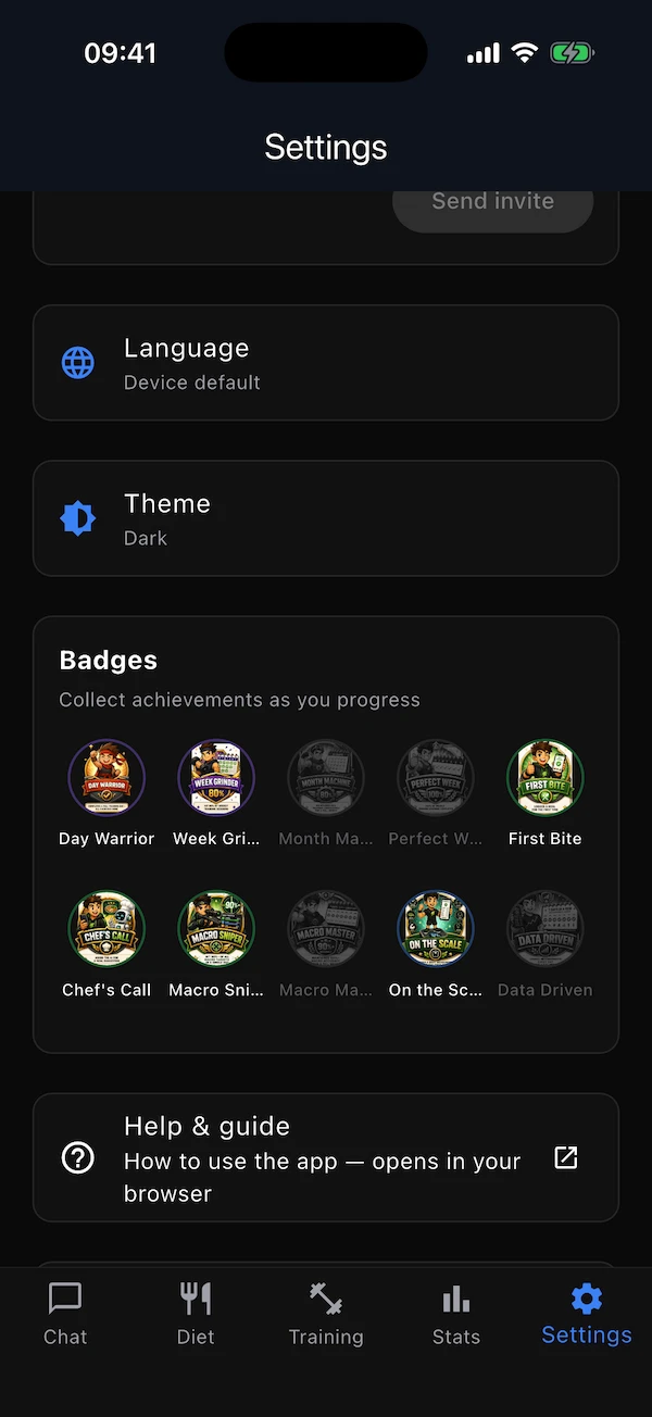 The badge collection in Settings