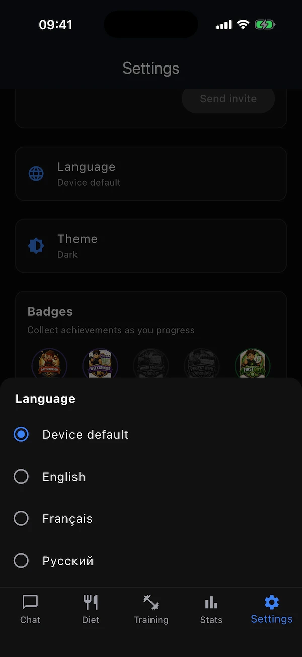 The language picker