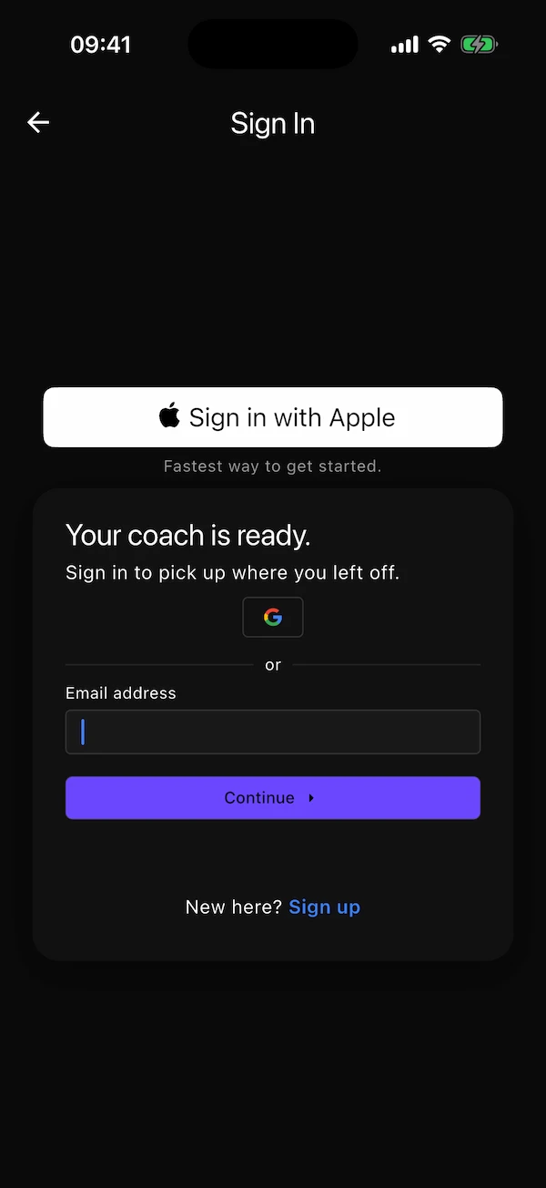Sign in with Apple, Google or email