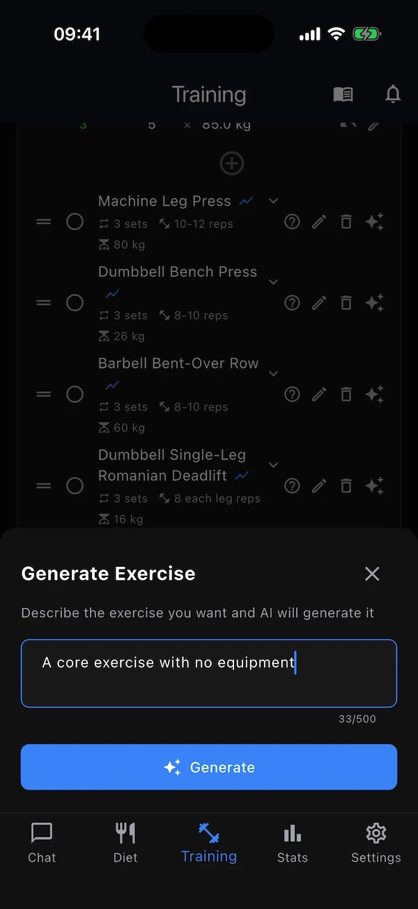 The Generate Exercise sheet