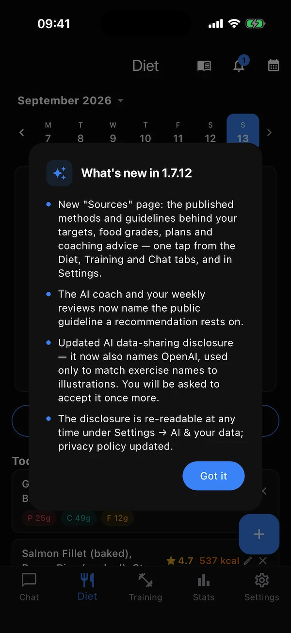 The What's new pop-up after an update